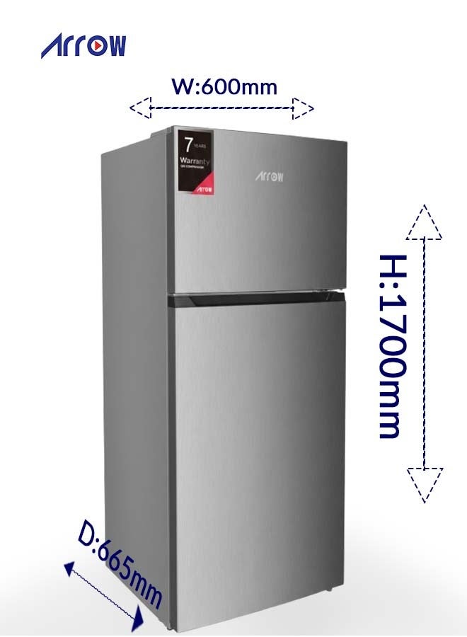 Arrow 333Liters,11.7 Cu.Ft, Double Door Refrigerator with 7 Years Compressor Warranty, No Frost, Airflow Cooling, Food Care Drawer, Interior Light, Electronic Temperature Control, silver color | Model Name: RO2-530NFS - Image 4